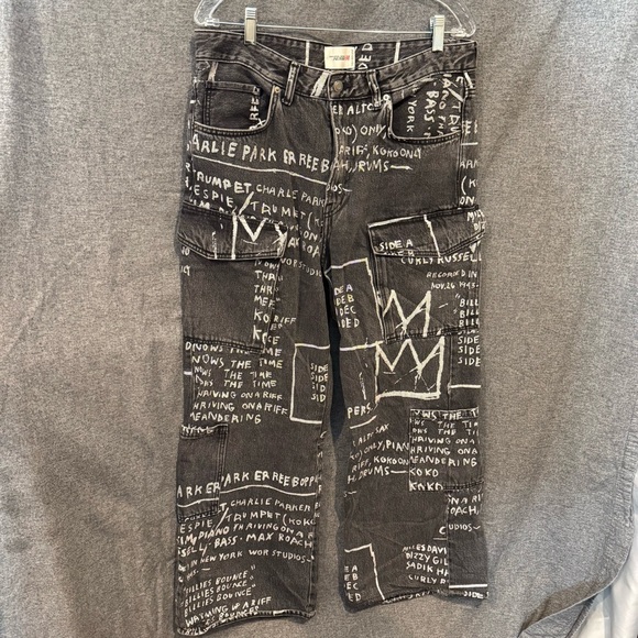H&M Wide Leg Jeans M Basquiat Collab Who Decides War Pre-owned 34x32 Mens